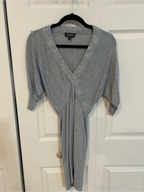 bebe Light Gray V-Neck Knit Wrap Dress